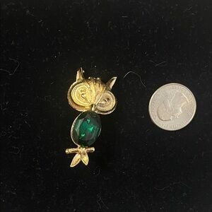 Vintage Gold tone and Green Owl Brooch